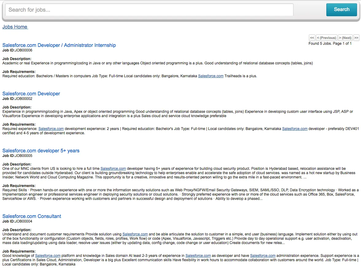Public job listing page